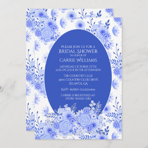 Blauwe en witte Floral Bridal Shower Kaart
