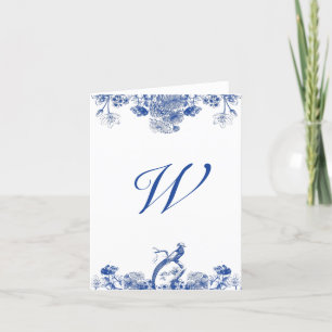 Blauwe en witte Floral China Pattern Monogrammed Kaart