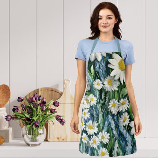 Blauwe en witte Floral Daisies Schort