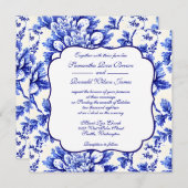 Blauwe en witte Floral Frans Decor Wedding Kaart (Voorkant / Achterkant)