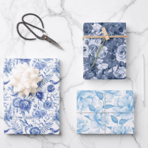 Blauwe en witte Floral Inpakpapier Vel