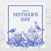 Blauwe en witte Floral Thea Pot | MOEDERDAG Wijn Etiket (Enkel label)