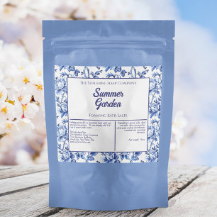 Blauwe en witte Floral Waterbestendige Bath Salts  Sparkling Wijnetiket