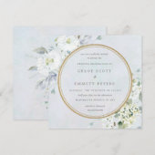 Blauwe en witte Floral Waterverf Wedding Kaart (Voorkant / Achterkant)