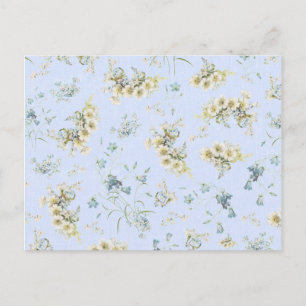 Blauwe en witte florale afdruk briefkaart