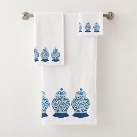 Blauwe en witte gember jar bad handdoek (Insitu)