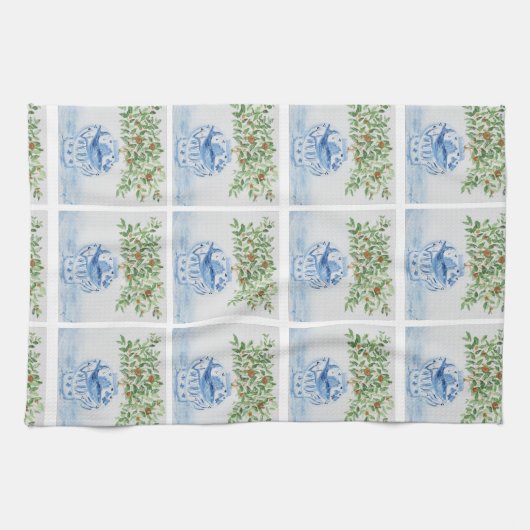 Blauwe en witte gember jar theedoek (Horizontaal)