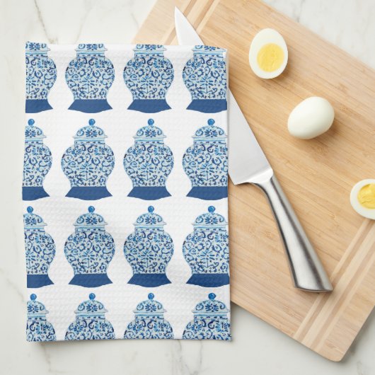 Blauwe en witte gember jars theedoek (Quarter Fold)