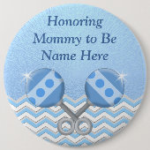 Blauwe en witte gepersonaliseerde mammie om Button (Voorkant)