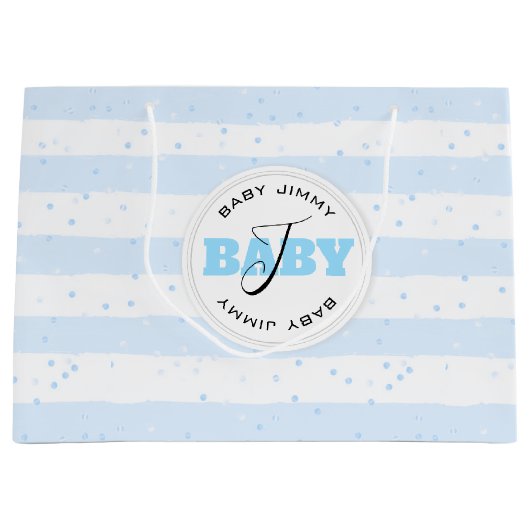 Blauwe en witte geplateerde Baby Stripes Groot Cadeauzakje (Voorkant)