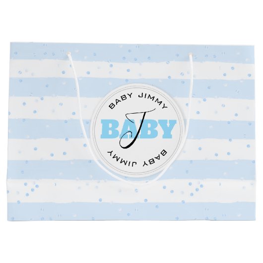 Blauwe en witte geplateerde Baby Stripes Groot Cadeauzakje (Achterkant)