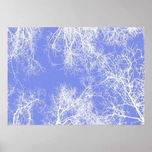 Blauwe en witte gesilhoueteerde bomen poster (Voorkant)