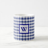 blauwe en witte gingham , monogram , mok van de bo (Center)