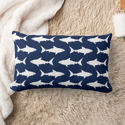 Blauwe en witte haaienpatroon Nautical Nursery Lum Kussen (Deken)