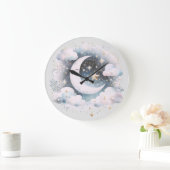 Blauwe en Witte Halve Maan Celestial Boho Modern Grote Klok (Huis)