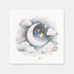 Blauwe en Witte Halve Maan Celestial Boho Modern Servet