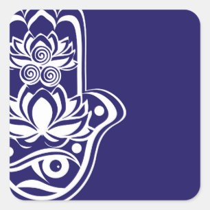 Blauwe en witte hamsa vierkante sticker