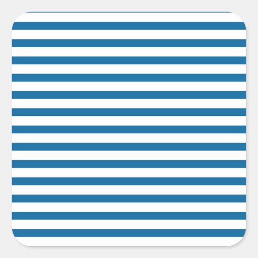 Blauwe en witte horizontale streep vierkante sticker (Voorkant)