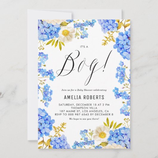 Blauwe en witte hydrangeas Het is een Jongen Baby  Kaart (Voorkant)