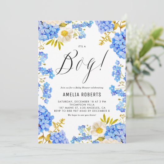 Blauwe en witte hydrangeas Het is een Jongen Baby  Kaart (Staand voorkant)