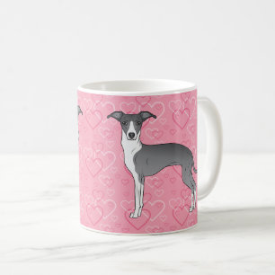 Blauwe En Witte Italiaanse Windhond Op Roze Harten Koffiemok