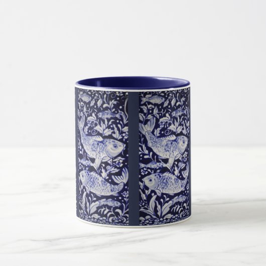 Blauwe en witte kabeljauw vis Indigo Intricate Mok (Midden)