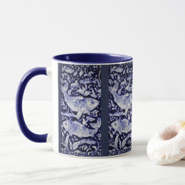 Blauwe en witte kabeljauw vis Indigo Intricate Mok