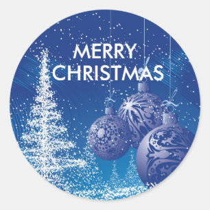 Blauwe en witte kerstboom en Ornamenten Ronde Sticker