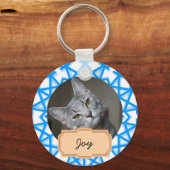 Blauwe en witte kerstfeestdag Aangepaste foto Foto Sleutelhanger (Voorkant)