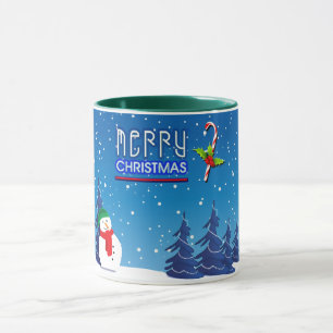 Blauwe en witte kerstsnowman Winter Scene Mok