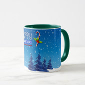 Blauwe en witte kerstsnowman Winter Scene Mok (Voorkant rechts)