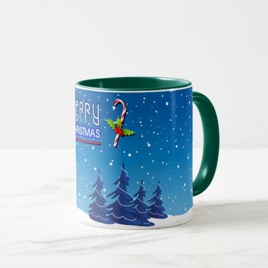 Blauwe en witte kerstsnowman Winter Scene Mok (Voorkant rechts)