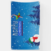 Blauwe en witte kerstsnowman Winter Scene Spandoek (Verticaal)