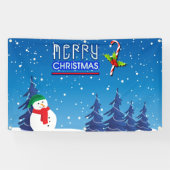 Blauwe en witte kerstsnowman Winter Scene Spandoek (Horizontaal)
