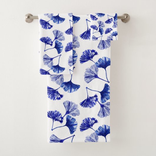 Blauwe en witte kiekenbladeren bad handdoek (Insitu)