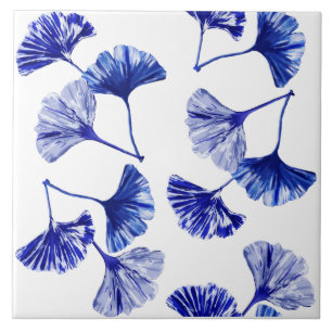 Blauwe en witte kiekenbladeren tegeltje