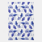 Blauwe en witte kiekenbladeren theedoek (Verticaal)