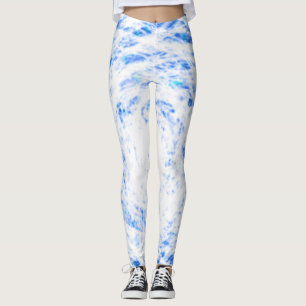 Blauwe en witte kleurstof Leggings