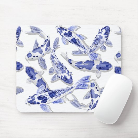 Blauwe en witte koi muismat (Met muis)