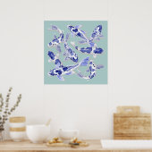 Blauwe en witte koi poster (Keuken)