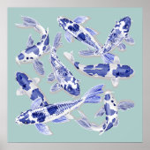 Blauwe en witte koi poster (Voorkant)