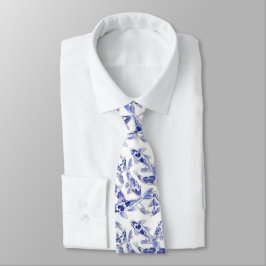 Blauwe en witte koi stropdas