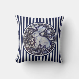 Blauwe en witte konijn Bunny Stripe Dedham Floral Kussen
