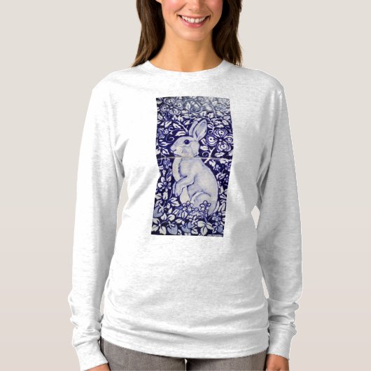 Blauwe en witte konijn China Dedham Women's T Shir T-shirt (Voorkant)