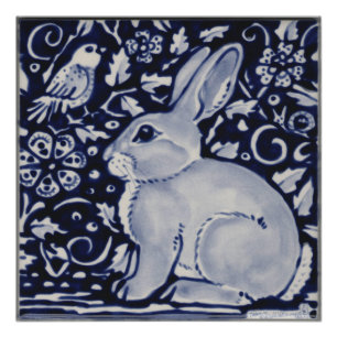 Blauwe en witte konijn Poster China Dedham Tile Ar Perfect Poster