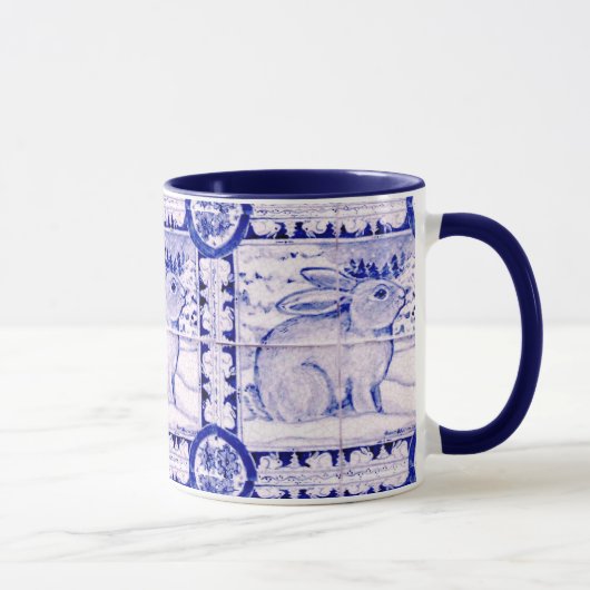 Blauwe en witte konijn Winter of kerstMok Mok (Rechts)