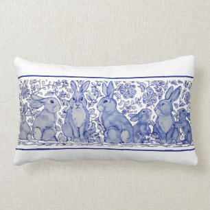 Blauwe en witte konijn Woodland Bunny Delft Dedham Kussen