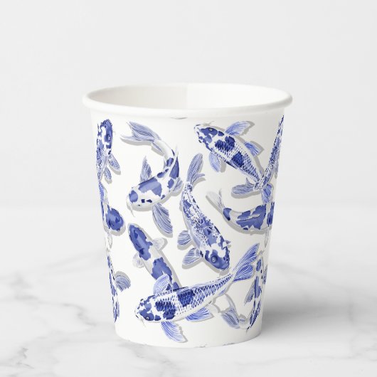 Blauwe en witte koolvis papieren bekers (Links)