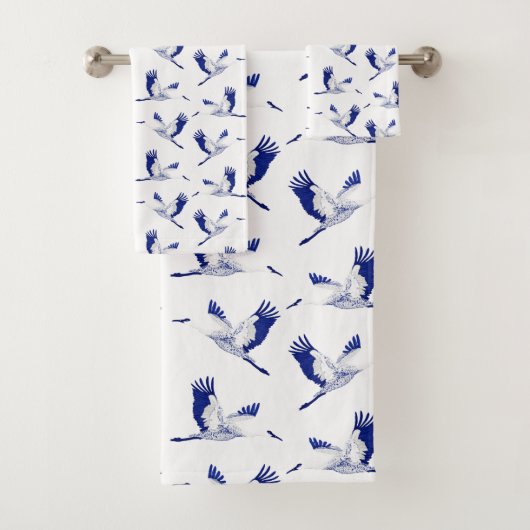 Blauwe en witte kranen bad handdoek (Insitu)