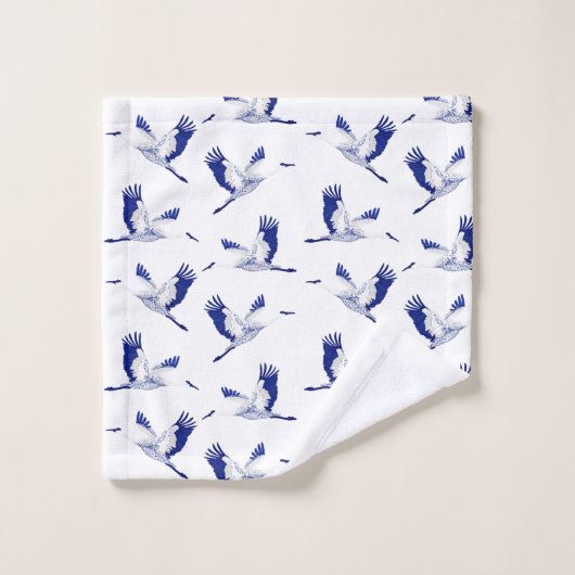 Blauwe en witte kranen bad handdoek (Wasdoekje)